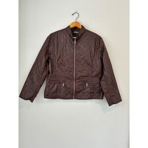 Chico's Quilted Jacket Women's Size 2(Large) Brown Full Zip Diamond Pattern Coat